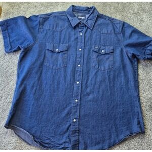 Vintage Wrangler Shirt Men XXL Tall Denim Jean Pearl Snap Western Cowboy Casual